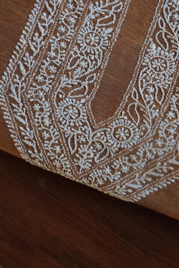 Orange Linen Chikankari Unstitched Men's Kurta Fabric - Image 2