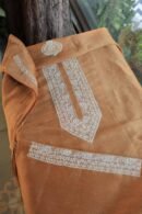 Orange Linen Chikankari Unstitched Men's Kurta Fabric