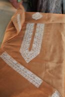 Orange Linen Chikankari Unstitched Men's Kurta Fabric
