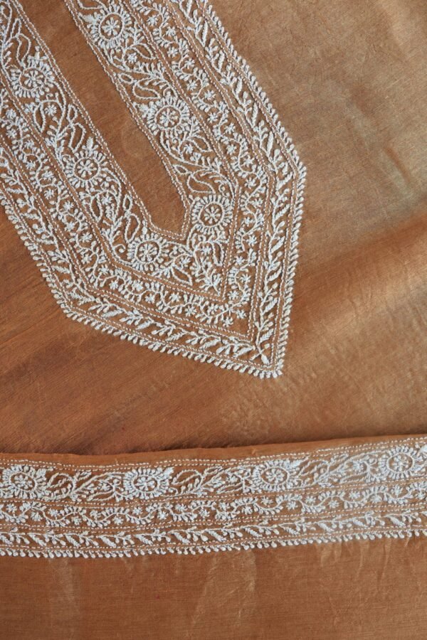 Orange Linen Chikankari Unstitched Men's Kurta Fabric - Image 8
