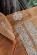 Orange Linen Chikankari Unstitched Men's Kurta Fabric
