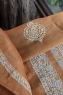 Orange Linen Chikankari Unstitched Men's Kurta Fabric