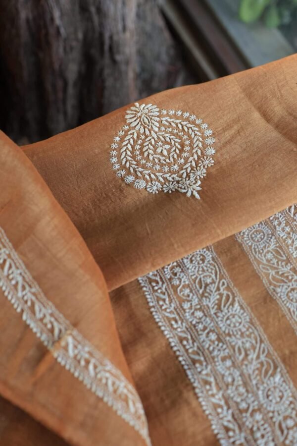 Orange Linen Chikankari Unstitched Men's Kurta Fabric - Image 10