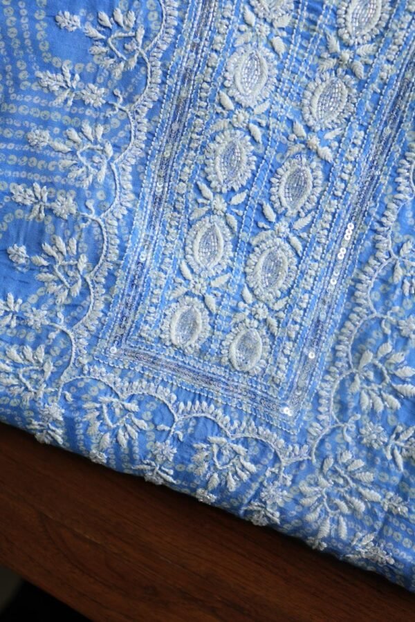 Blue Muslin Chikankari Kurta Fabrics - Image 2