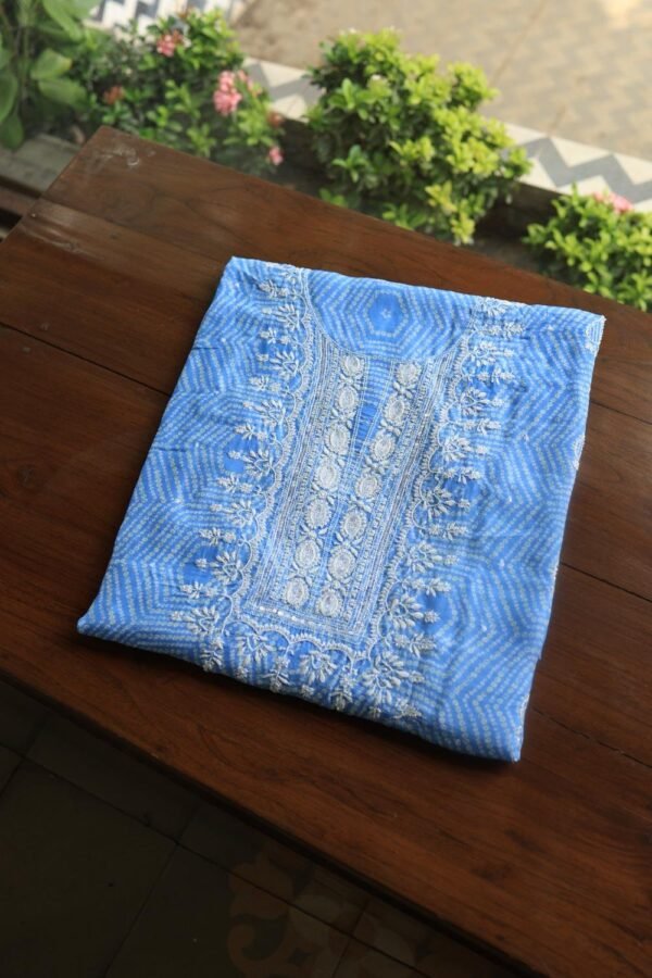 Blue Muslin Chikankari Kurta Fabrics - Image 3