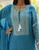 Blue Mukaish Kamdani Noor Organza Chikankari Kurta Set