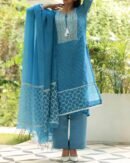Blue Mukaish Kamdani Noor Organza Chikankari Kurta Set