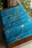 Blue Noor Organza Silk Mukaish Badla Unstitched Kurta Dupatta Set