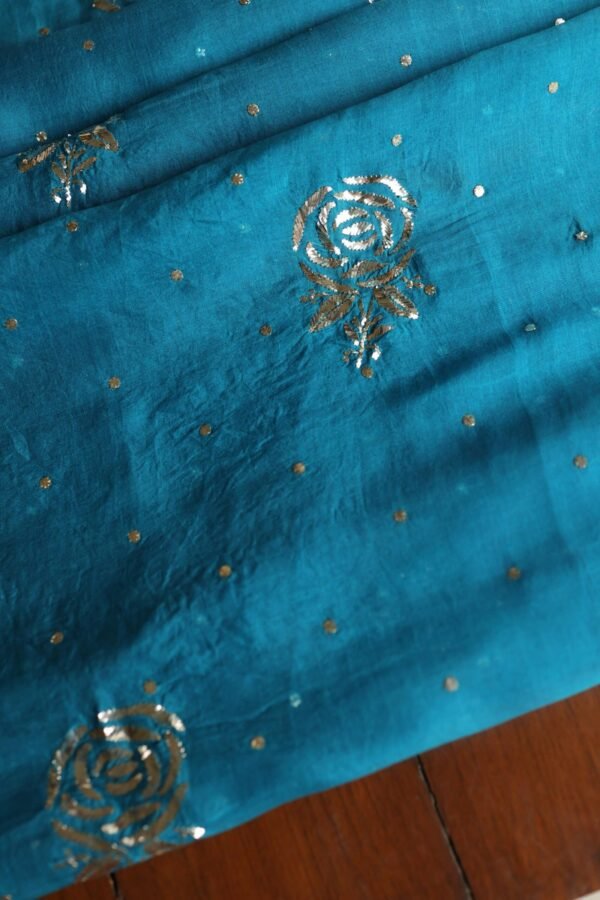 Blue Noor Organza Silk Mukaish Badla Unstitched Kurta Dupatta Set - Image 5