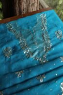 Blue Noor Organza Silk Mukaish Badla Unstitched Kurta Dupatta Set