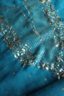 Blue Noor Organza Silk Mukaish Badla Unstitched Kurta Dupatta Set