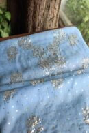 Blue Noor Organza Silk Mukaish Badla Unstitched Kurta Dupatta Set