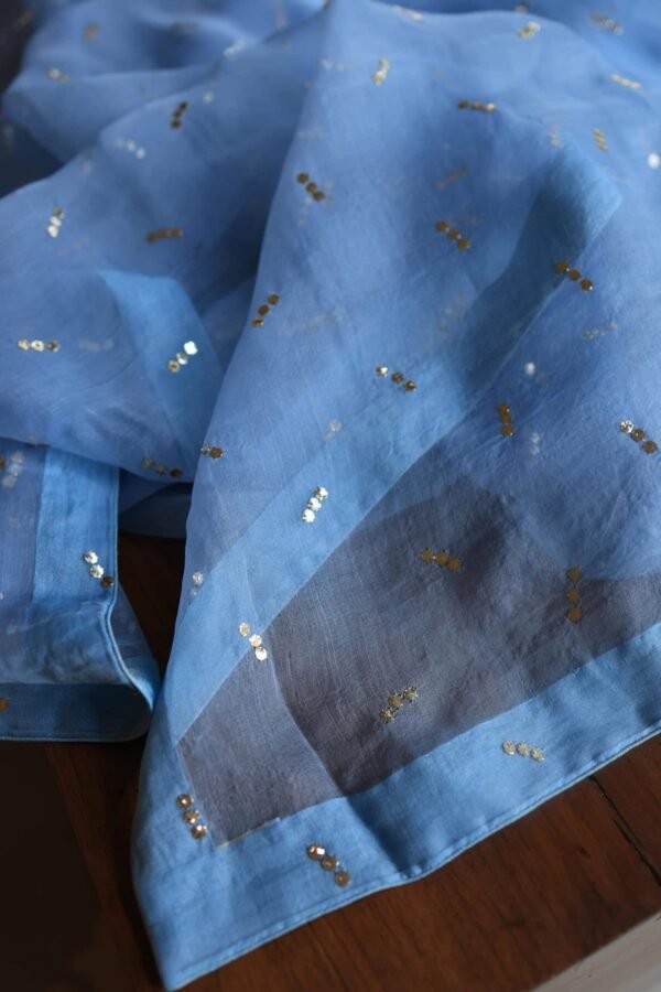Blue Noor Organza Silk Mukaish Badla Unstitched Kurta Dupatta Set - Image 5