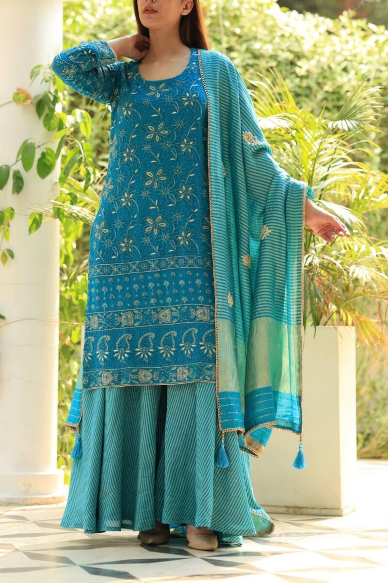 Pure Georgette Chikankari Ari Work Sharara Set