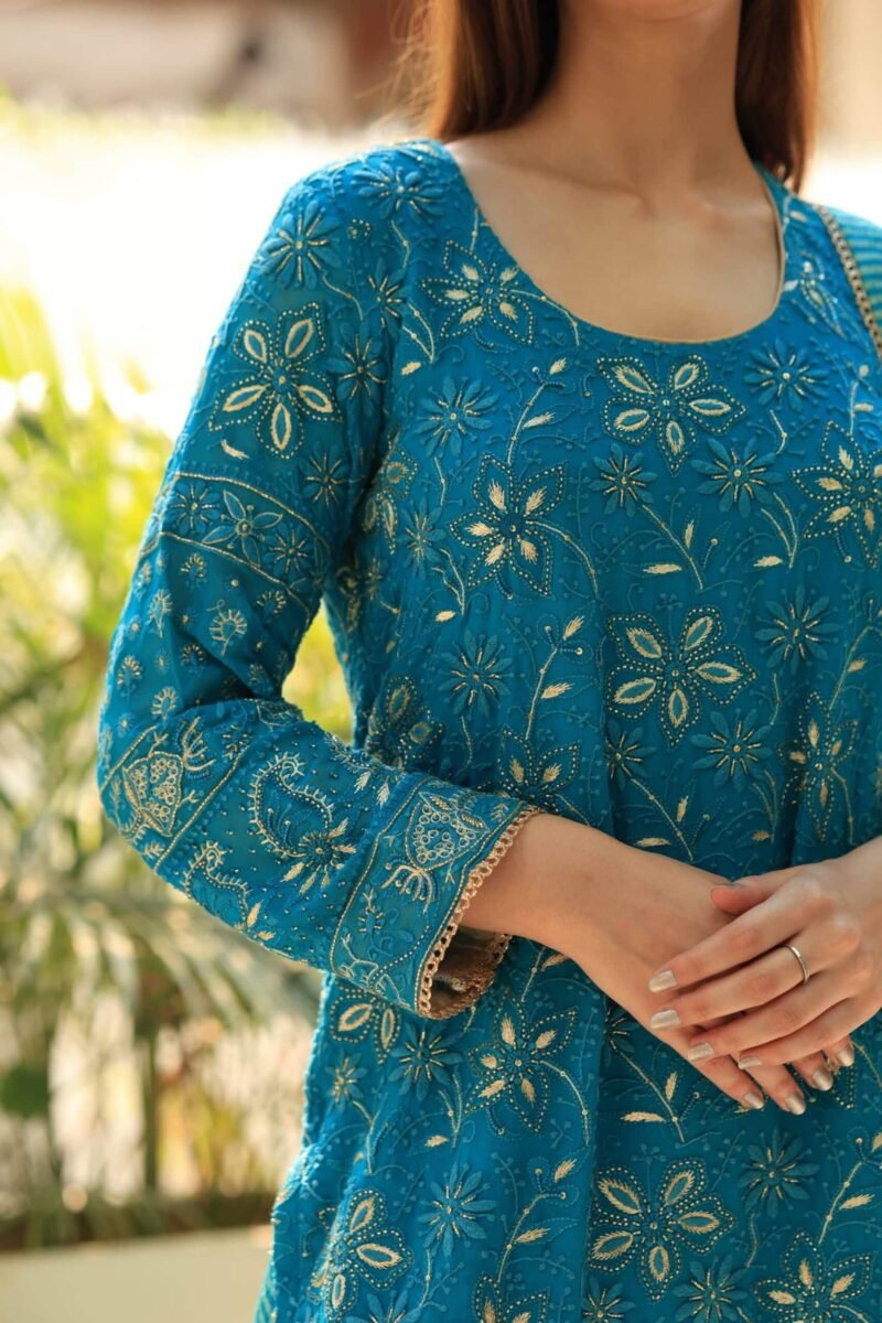 Pure Georgette Chikankari Ari Work Sharara Set