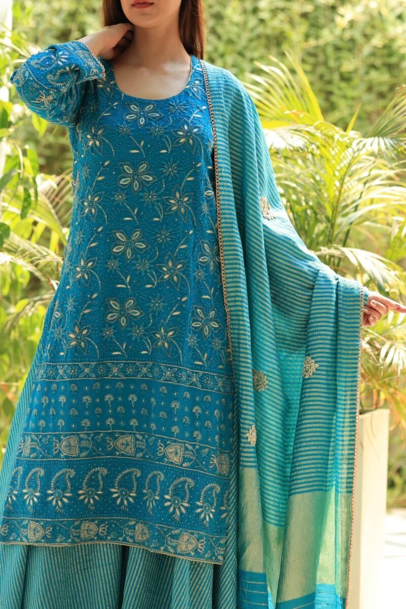 Pure Georgette Chikankari Ari Work Sharara Set