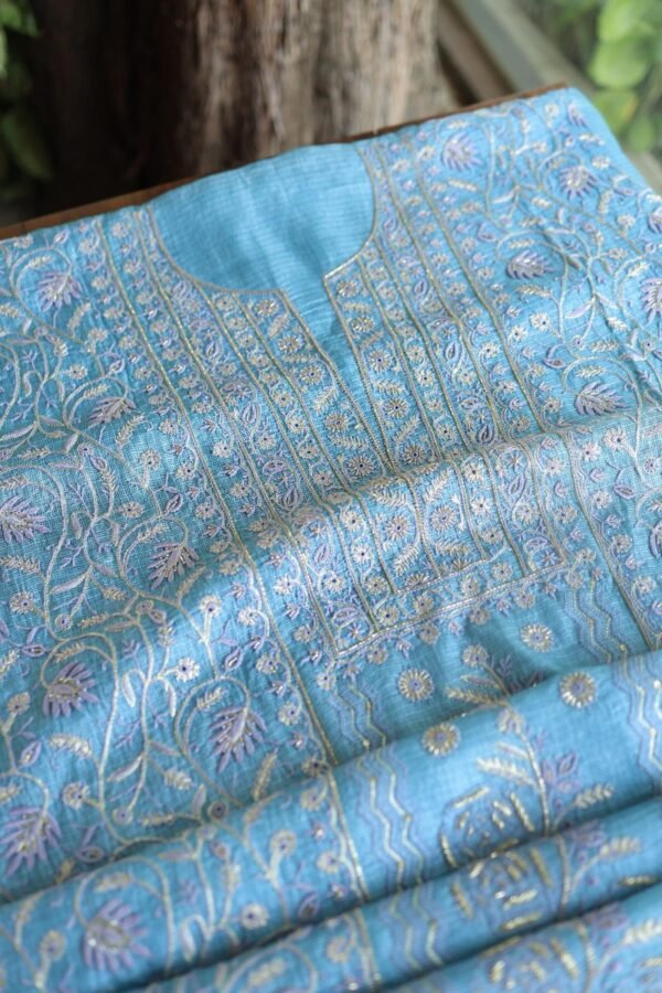 Blue Rasm Kota Tussar Chikankari Unstitched Chikankari Fabrics - Image 5