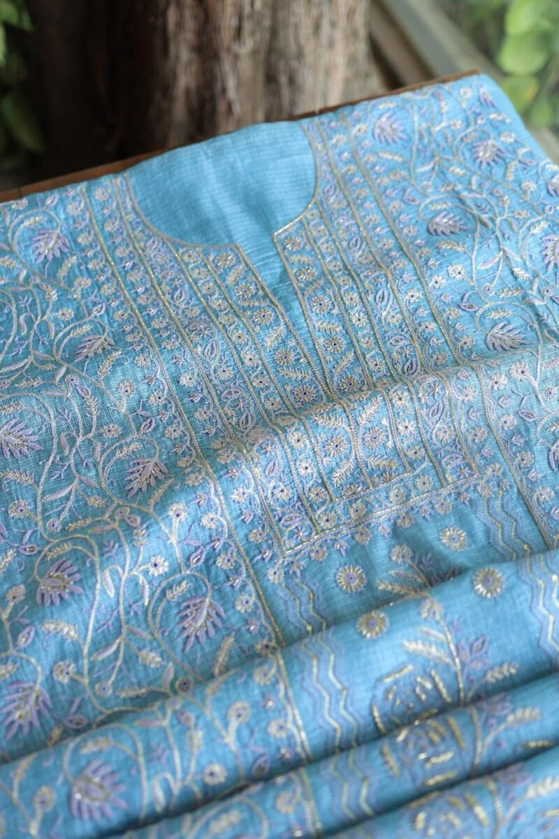 Blue Rasm Kota Tussar Chikankari Unstitched Chikankari Fabrics