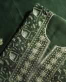 Bottle Green Mal Chanderi Silk Chikankari With Sequins Unstitched Kurta Dupatta Set