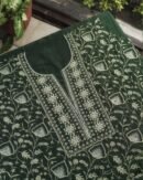 Bottle Green Mal Chanderi Silk Chikankari With Sequins Unstitched Kurta Dupatta Set