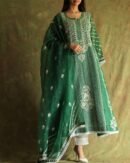Bottle Green Noor Organza Chikankari Anarkali