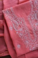 Carrot Pink Mal Cotton Chikankari Unstitched Kurta Dupatta Fabrics With Kamdani