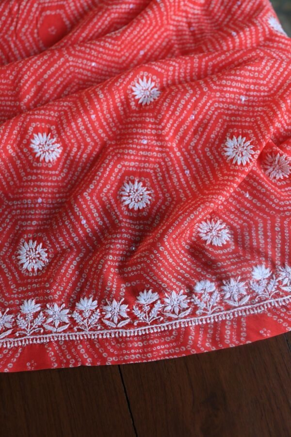 Carrot Pink Muslin Chikankari Kurta Fabrics - Image 5