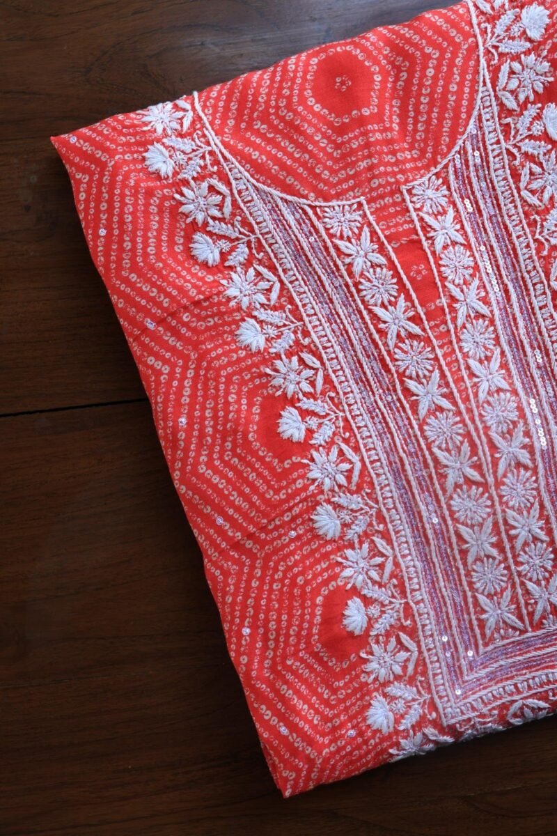 Carrot Pink Muslin Chikankari Kurta Fabrics