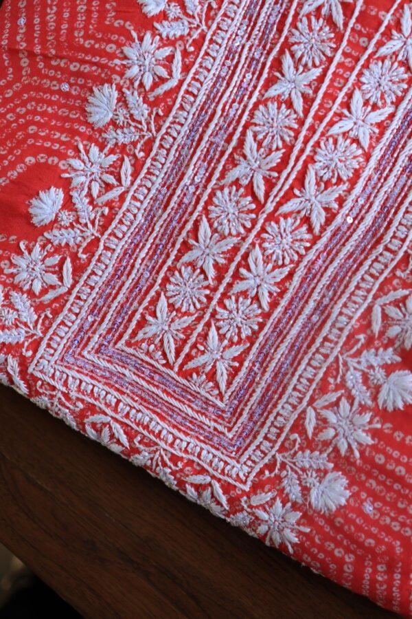 Carrot Pink Muslin Chikankari Kurta Fabrics - Image 2