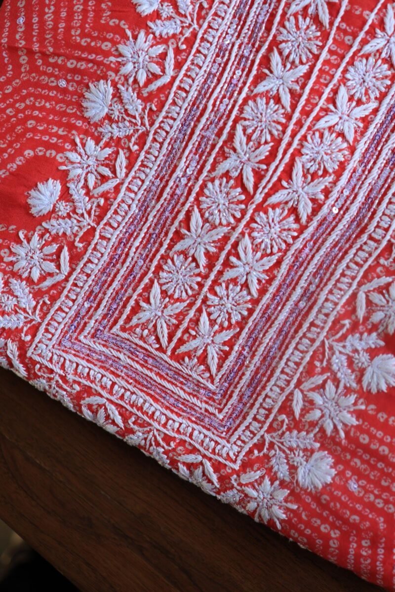 Carrot Pink Muslin Chikankari Kurta Fabrics