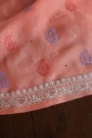 Carrot Pink Noor Organza Silk Chikankari With Mukaish Kamdani Fabric