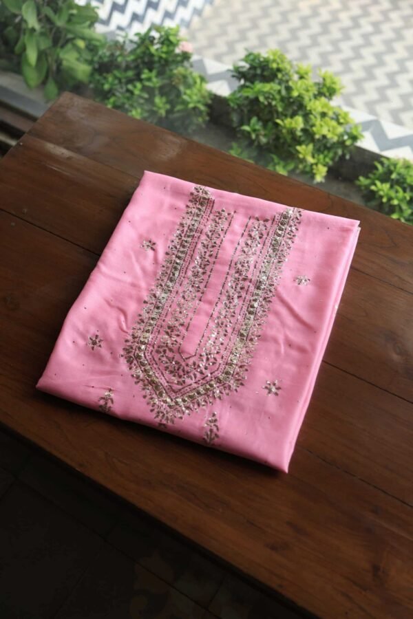 Chanderi Mukaish Badla Unstitched Chikankari Unisex Kurtas - Image 9