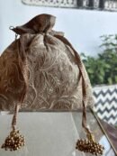 Natural Handcrafted Silk Chikankari Potli Bags With Ari Work