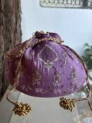 Purple Handcrafted Silk Chikankari Potli Bags With Ari Work and Mukaish Kamdani