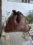 Brown Handcrafted Silk Chikankari Potli Bags With Ari Work