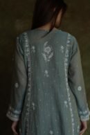 Cloud Grey Tissue Silk Chikankari Angarkha With Ari & Beads Work