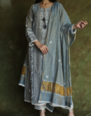 Cloud Grey Tissue Silk Chikankari Sraight Cut Kurta Dupatta Set