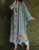 Cloud Grey Tissue Silk Chikankari Sraight Cut Kurta Dupatta Set