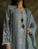 Cloud Grey Tissue Silk Chikankari Sraight Cut Kurta Dupatta Set