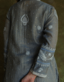 Cloud Grey Tissue Silk Chikankari Sraight Cut Kurta Dupatta Set