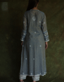 Cloud Grey Tissue Silk Chikankari Sraight Cut Kurta Dupatta Set
