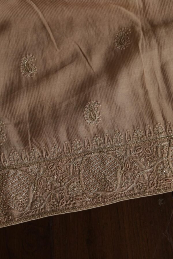Coffee Brown Maheshwari Chikankari Unstitched Fabric - Image 11