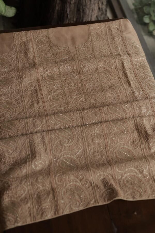 Coffee Brown Maheshwari Chikankari Unstitched Fabric - Image 7