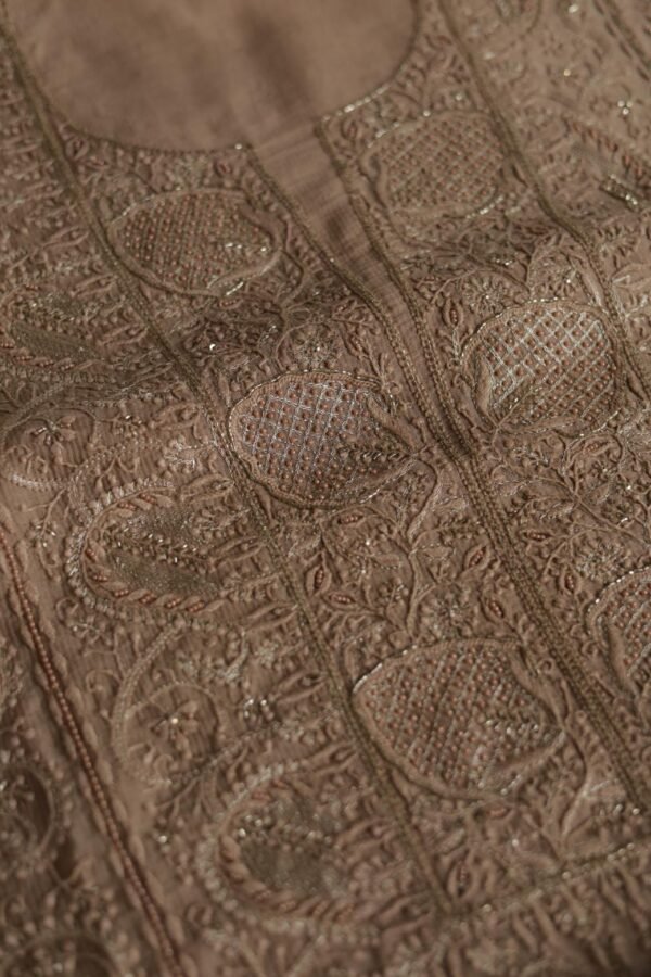 Coffee Brown Maheshwari Chikankari Unstitched Fabric - Image 10