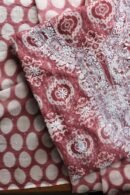 Copper Rose & White Soft Cotton Printed Unstitched Kurta Dupatta Set with Chikankari & Sequin Work