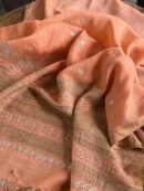 Coral Peach Handloom Kota Chikankari With Mirror Work Unstitched Kurta Dupatta Set