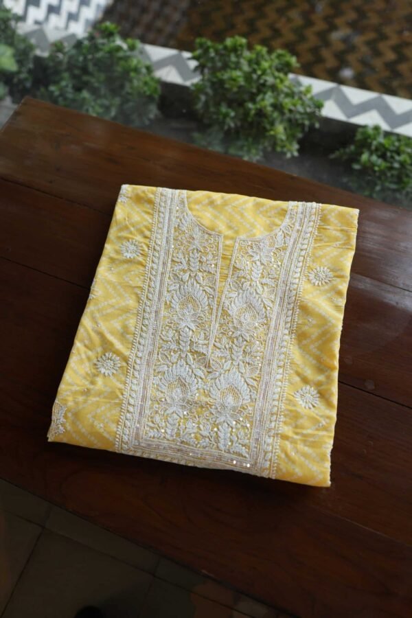 Yellow Cotton Chikankari Unstitched Kurta Fabrics - Image 4