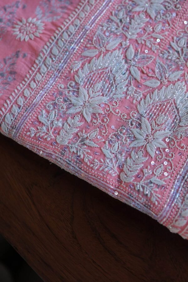 Lotus Pink Cotton Chikankari Unstitched Kurta Fabrics - Image 5