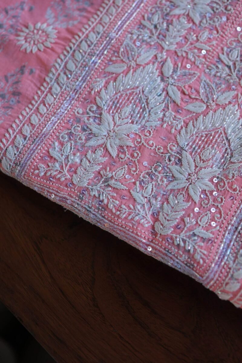 Lotus Pink Cotton Chikankari Unstitched Kurta Fabrics