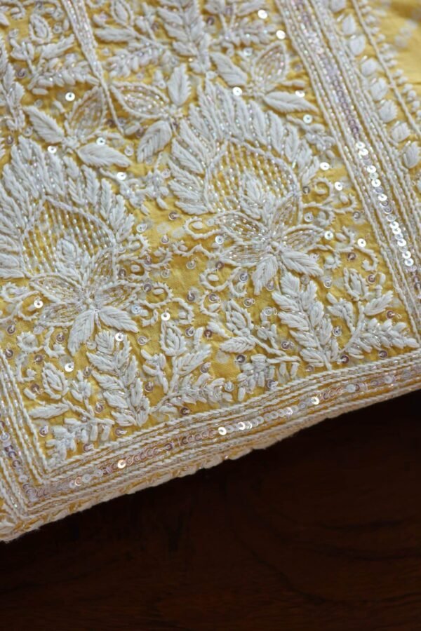Yellow Cotton Chikankari Unstitched Kurta Fabrics - Image 2